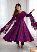 Lorenvalley Purple Faux Georgette Lukhnowi Sequence Work Anarkali Kurta Pant With Dupatta Set | Grocsy