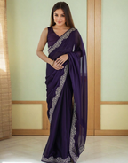 Lorenvalley Fashion Purple Rangoli Silk with Coding Lace Work Saree with Blouse | Grocsy