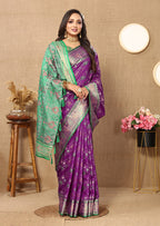 Lorenvalley Fashion Purple Patola Silk Woven Design with Zari Meenakari Weaving motifs Pallu Saree | Grocsy