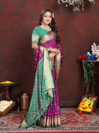 Lorenvalley Fashion Purple Patola Silk Woven Design with Zari Meenakari Weaving motifs Pallu Saree | Grocsy
