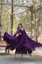 Evanik Purple Faux Blooming Gown With Dupatta With Rich Sequins Embroidered work | Grocsy