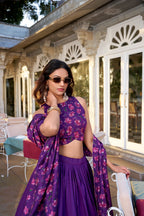 Lorenvalley Purple Tussar Silk Floral Print With Foil Work Lehenga Choli with Dupatta | Grocsy