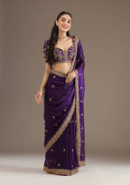 Lorenvalley Fashion Purple Fendi Satin with Embroidery Double Sequence Work Saree with Blouse | Grocsy