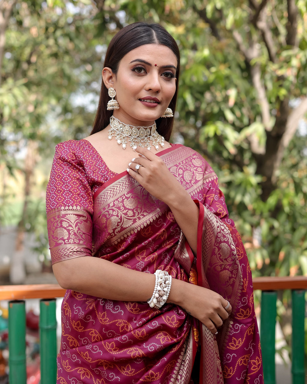 Lorenvalley Premium Bandhej Patola Silk Sarees with kanchi Borders and Contrast Zari Weaving borders Saree - Purple | Grocsy