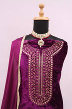 Lorenvalley Fashion Women Purple Velvet Embroidered Salwar Suit Material | Grocsy