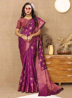 Lorenvalley Fashion Purple Soft Katan Silk Woven Design Copper Zari Weaving Saree | Grocsy