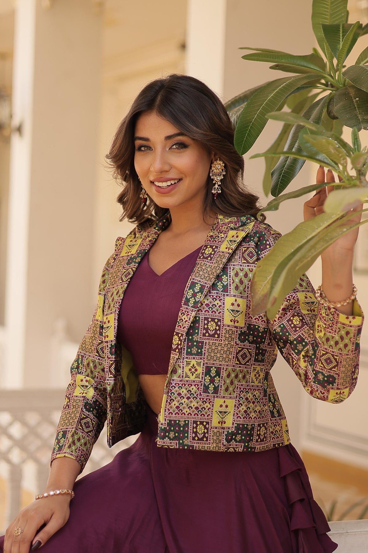 Lorenvalley Purple Premium Chinnon Lehenga Choli with Jacquard Woven Design Koti | Grocsy
