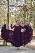 Evanik Purple Faux Blooming Gown With Dupatta With Rich Sequins Embroidered work | Grocsy
