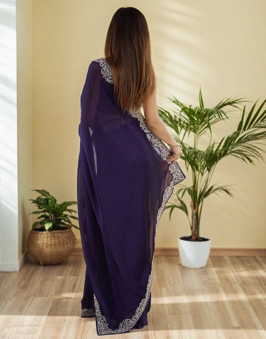 Lorenvalley Fashion Purple Rangoli Silk with Coding Lace Work Saree with Blouse | Grocsy