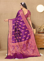 Lorenvalley Fashion Purple Soft Katan Silk Woven Design Copper Zari Weaving Saree | Grocsy