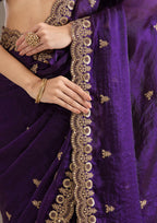 Lorenvalley Fashion Purple Fendi Satin with Embroidery Double Sequence Work Saree with Blouse | Grocsy