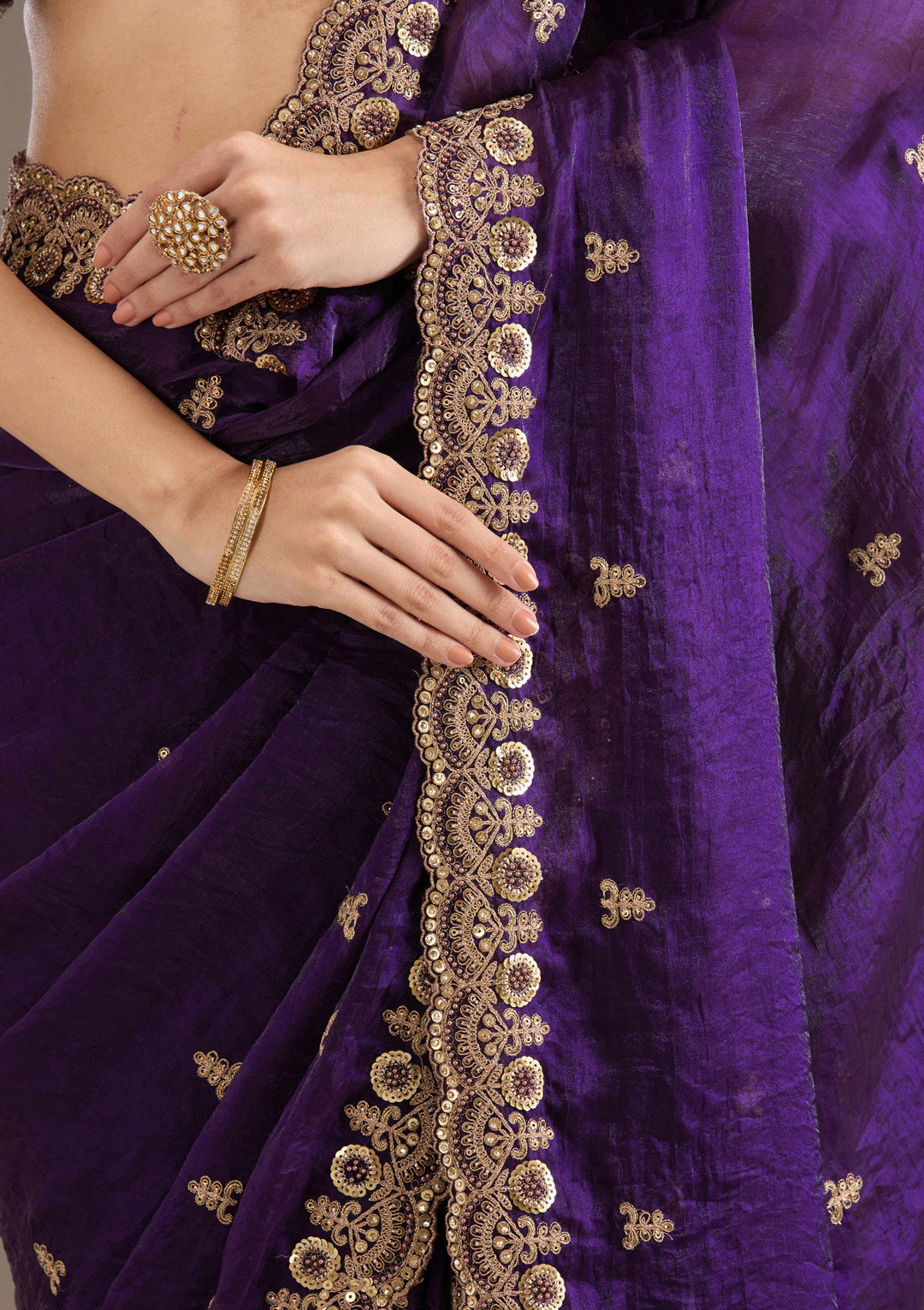 Lorenvalley Fashion Purple Fendi Satin with Embroidery Double Sequence Work Saree with Blouse | Grocsy
