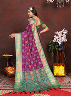 Lorenvalley Fashion Purple Patola Silk Woven Design with Zari Meenakari Weaving motifs Pallu Saree | Grocsy
