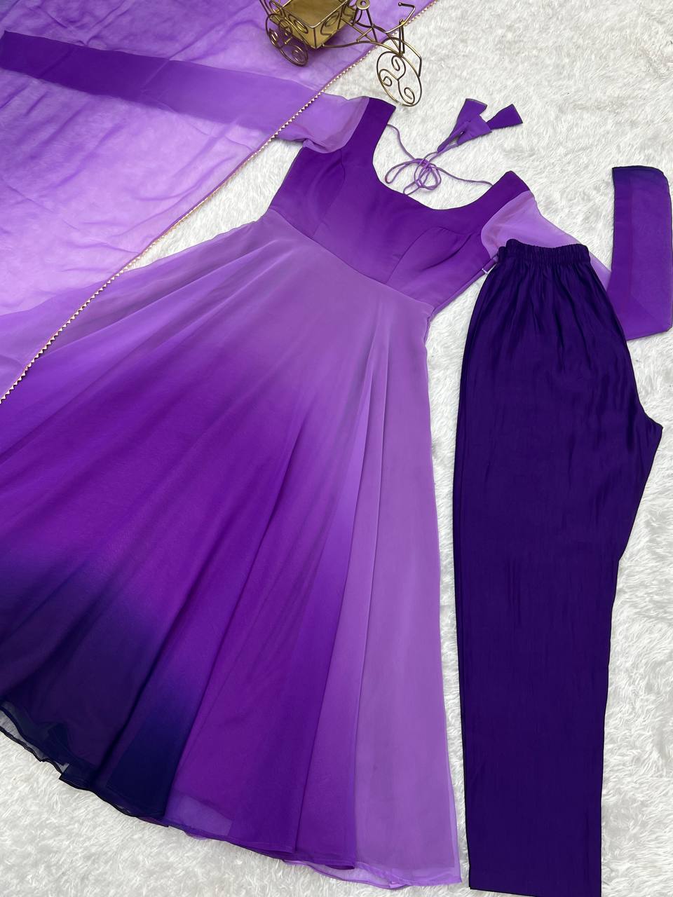 Evanik Purple Pure Soft Georgette Colorful Padding Anarkali Suit | Grocsy