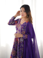Lorenvalley Women Pure Soft Roman silk Chanderi Discharge Print Fabric Kediya Kurta Palazzo with Dupatta Set | Grocsy
