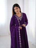 Lorenvalley Purple Faux Georgette Fancy Embroidery Beads And Jari Work Anarkali Kurta Palazzo With Dupatta Set | Grocsy
