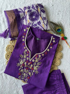 Lorenvalley Fashion Purple Roman Silk Hand Work Kurta Pant with Dupatta | Grocsy