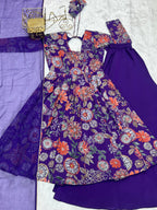 Lorenvalley Women Pure Soft Roman silk Chanderi Discharge Print Fabric Kediya Kurta Palazzo with Dupatta Set | Grocsy