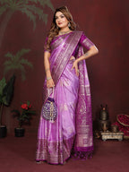 Anaita Purple Zari Butta Work Satin Silk Saree With Blouse | Grocsy