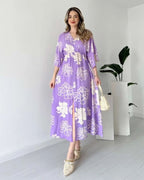 Pimu Front Slit Midi Dresses V-neck Designs For Women Party Wear - Purple | Grocsy