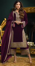 Lorenvalley Fashion Women Purple Velvet Embroidered Salwar Suit Material | Grocsy
