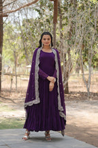 Evanik Purple Faux Blooming Gown With Dupatta With Rich Sequins Embroidered work | Grocsy