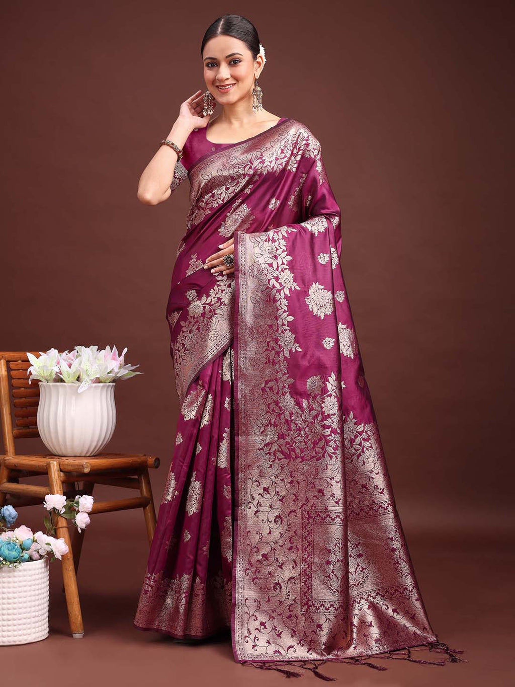 Anaita Purple Banarasi Silk Woven Work Saree With Blouse | Grocsy