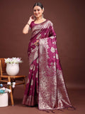 Anaita Purple Banarasi Silk Woven Work Saree With Blouse | Grocsy