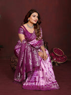 Anaita Purple Zari Weaving Work Satin Silk Saree With Blouse | Grocsy