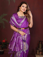 Anaita Purple Zari Weaving Work Satin Silk Saree With Blouse | Grocsy