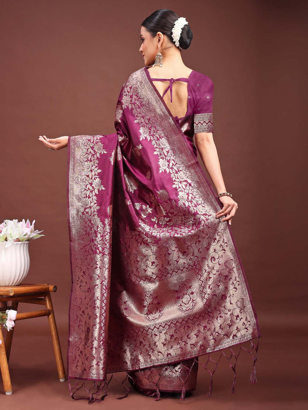 Anaita Purple Banarasi Silk Woven Work Saree With Blouse | Grocsy
