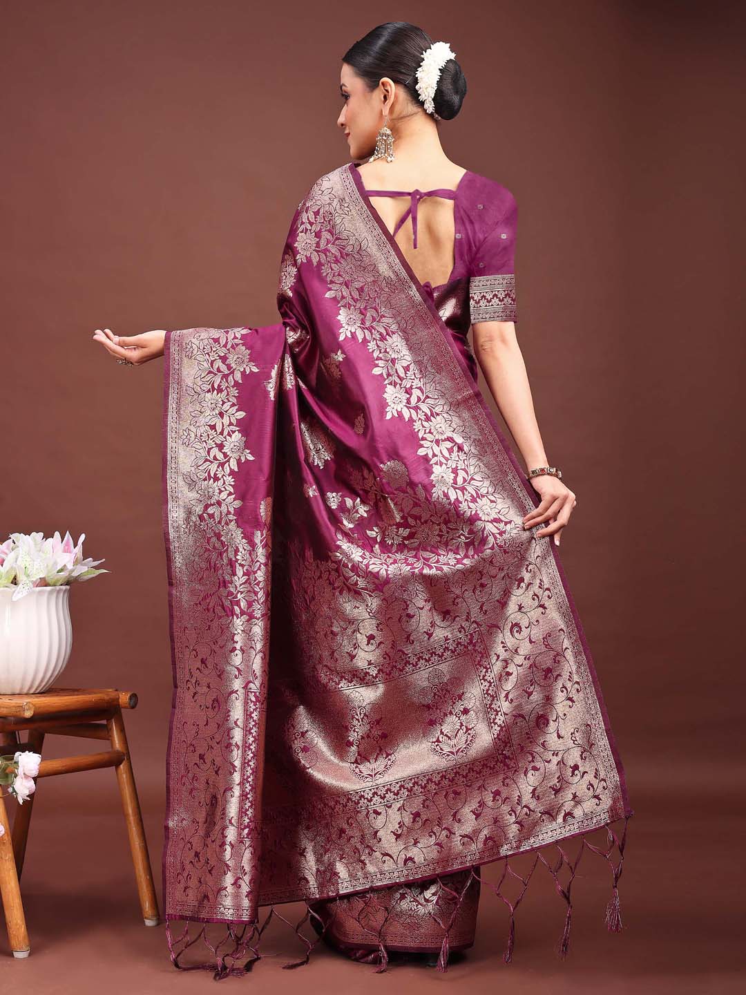Anaita Purple Banarasi Silk Woven Work Saree With Blouse | Grocsy