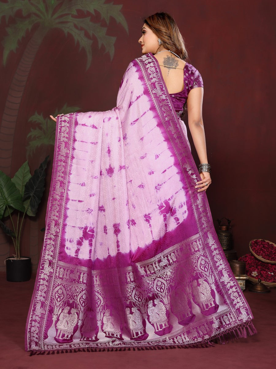 Anaita Purple Zari Weaving Work Satin Silk Saree With Blouse | Grocsy
