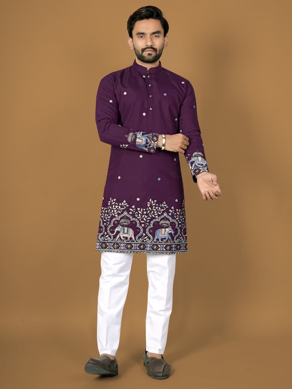 Anaita Purple Embroidery Silk Straight Kurta | Grocsy