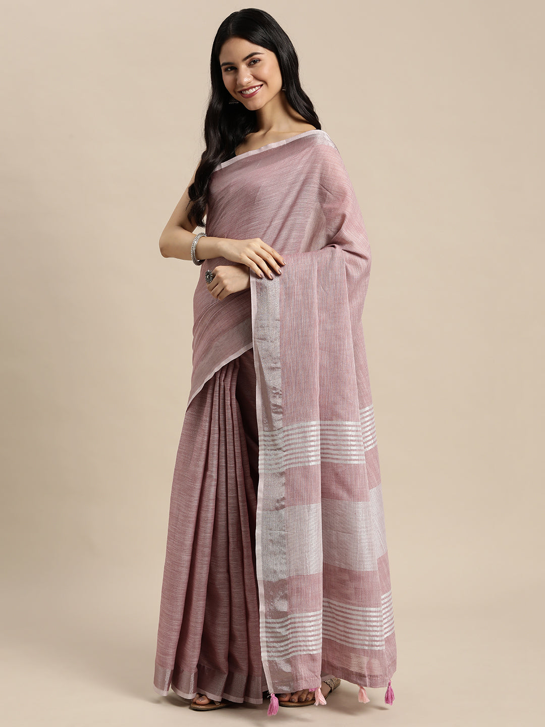 Anaita Purple Linen Saree With Blouse | Grocsy