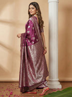 Anaita Purple Silk Blend Woven Saree With Blouse | Grocsy