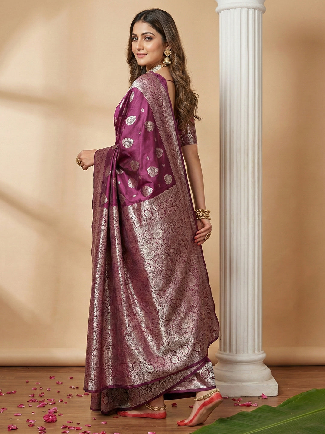 Anaita Purple Silk Blend Woven Saree With Blouse | Grocsy