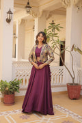 Lorenvalley Purple Premium Chinnon Lehenga Choli with Jacquard Woven Design Koti | Grocsy