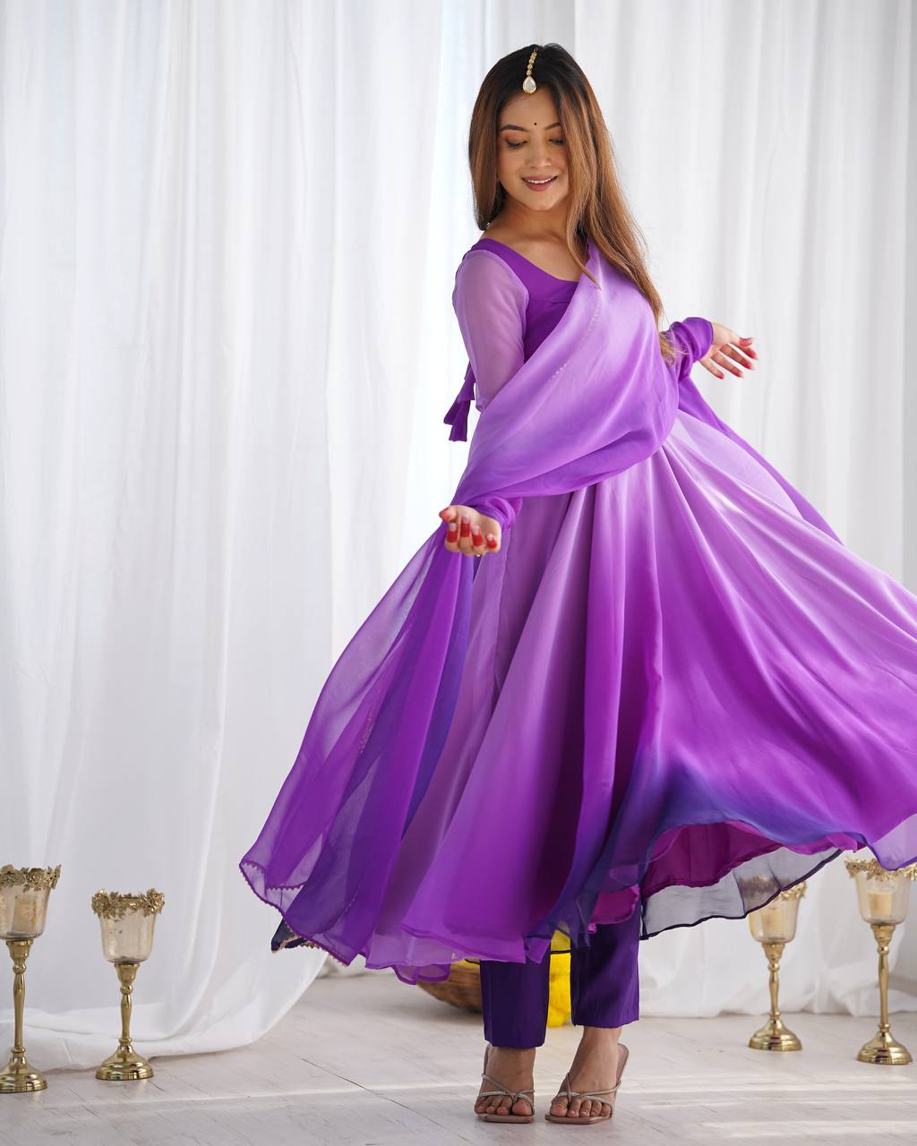 Evanik Purple Pure Soft Georgette Colorful Padding Anarkali Suit | Grocsy