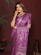 Anaita Purple Zari Butta Work Satin Silk Saree With Blouse | Grocsy