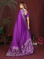 Anaita Purple Zari Weaving Work Satin Silk Saree With Blouse | Grocsy