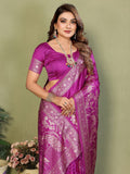 Anaita Purple Zari Butta Work Satin Silk Saree With Blouse | Grocsy