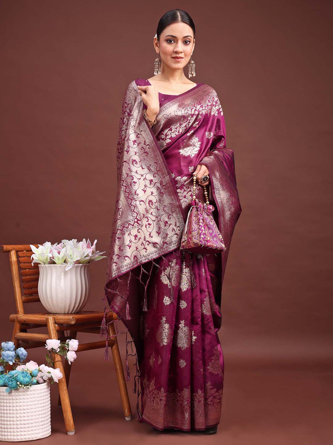 Anaita Purple Banarasi Silk Woven Work Saree With Blouse | Grocsy