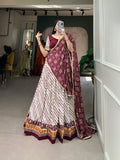 Lorenvalley White And Purple Pure Cotton Leheriya With Patola Print Lehenga Choli With Dupatta | Grocsy