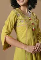Joban Fashion Mehendi Cotton Kurta Set | Grocsy