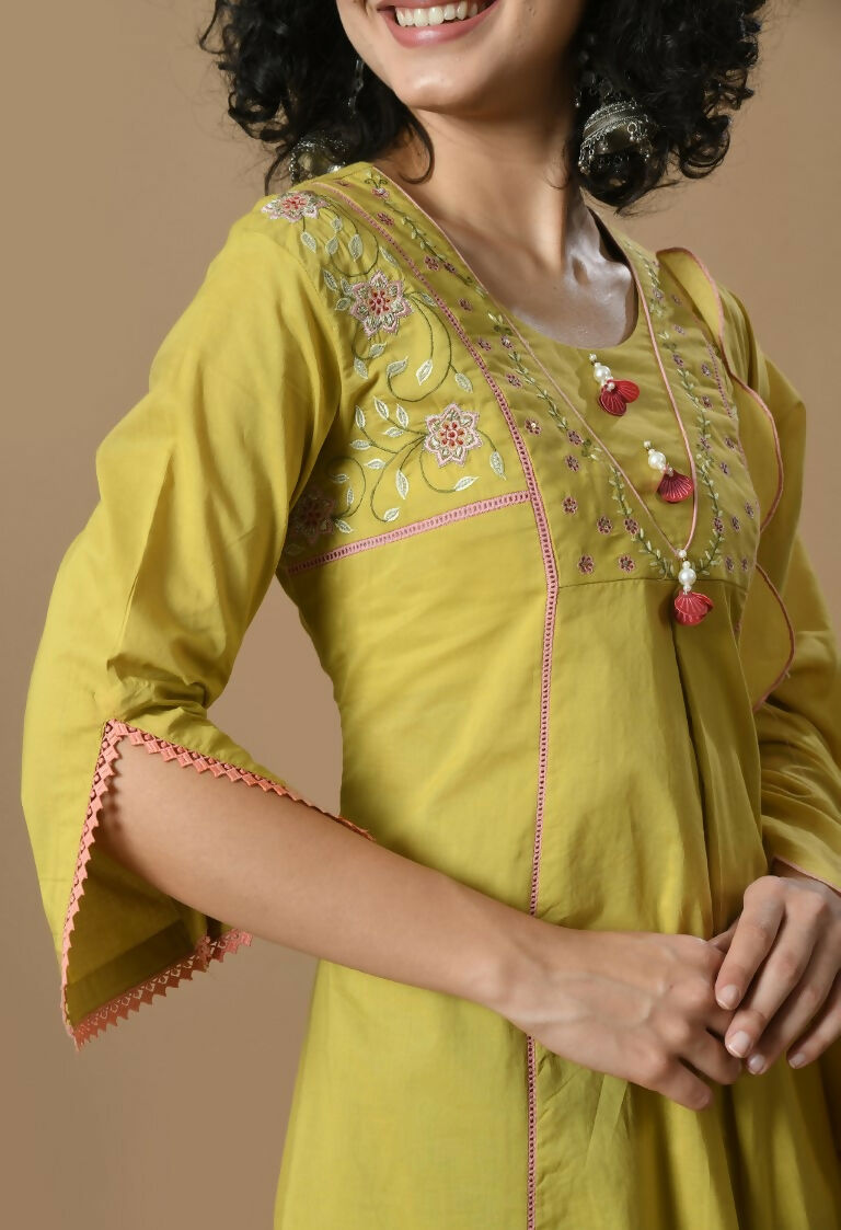 Joban Fashion Mehendi Cotton Kurta Set | Grocsy