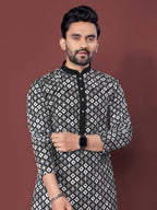 Neera Trendz Black Soft Silk Embroidered Men's Kurta Pyjama | Grocsy