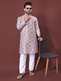 Neera Trendz Light Purple Soft Silk Embroidered Men's Kurta Pyjama | Grocsy