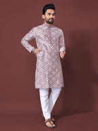 Neera Trendz Light Purple Soft Silk Embroidered Men's Kurta Pyjama | Grocsy