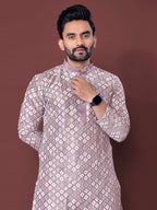 Neera Trendz Light Purple Soft Silk Embroidered Men's Kurta Pyjama | Grocsy